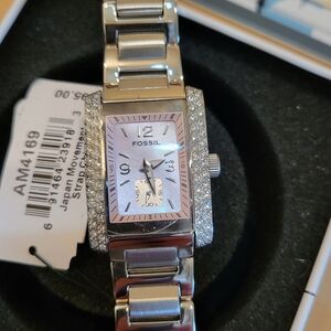 Fossil Silver Watch with Crystal Accents